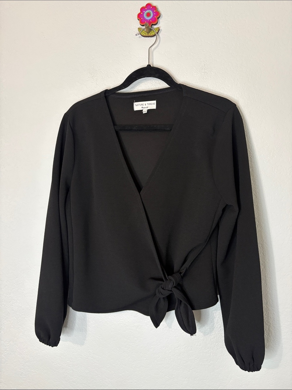 Madewell Wrap Cropped Long Sleeve Shirt Texture Thread L - Picture 2 of 6